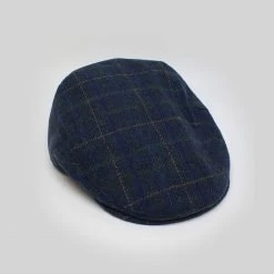 Dark Blue Tweed Check Driver Cap