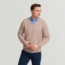 Coffee Brown Cotton Cashmere V Neck Jumper