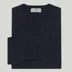 Navy Cotton Cashmere V-neck Jumper