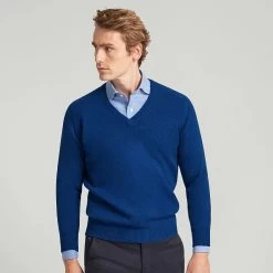 Royal Blue V Neck Lambswool Jumper