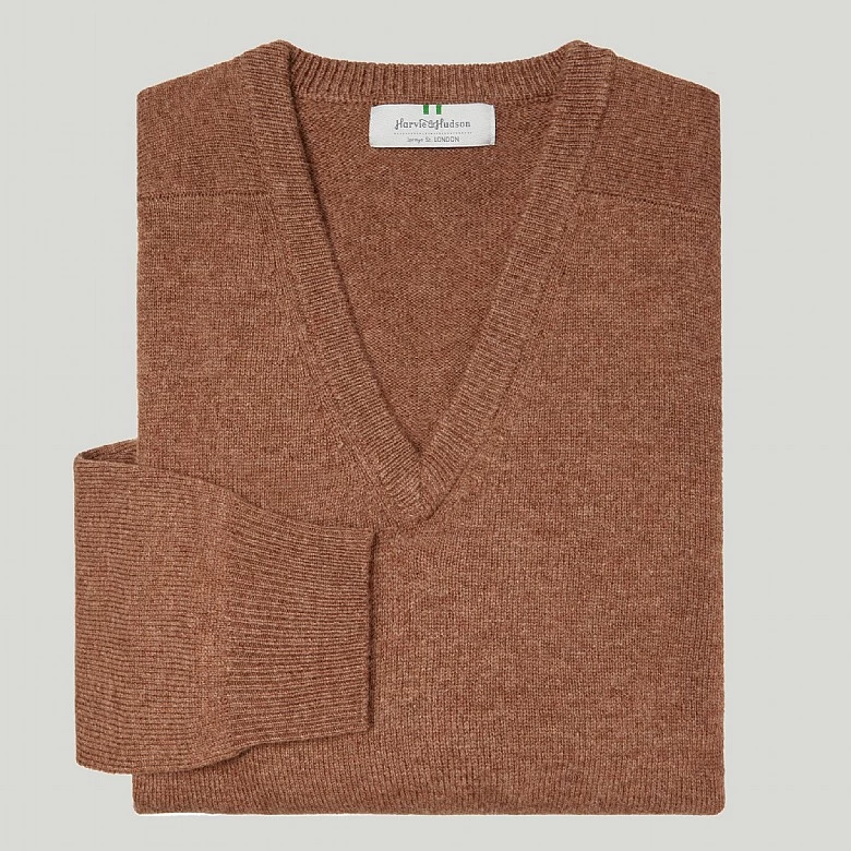 Brown V Neck Lambswool Jumper - Image 2