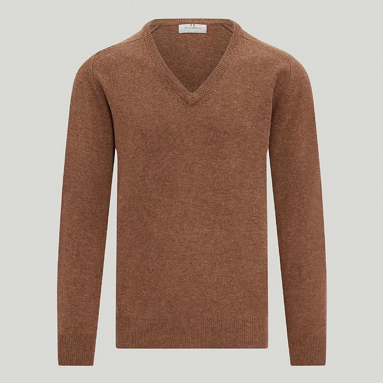 Brown V Neck Lambswool Jumper - Image 3