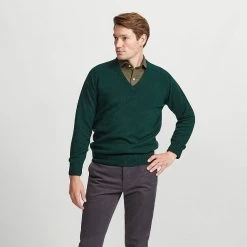 Dark Green V Neck Lambswool Jumper