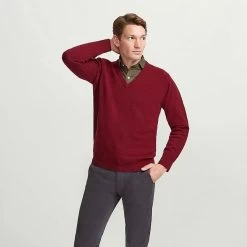 Wine V Neck Lambswool Jumper