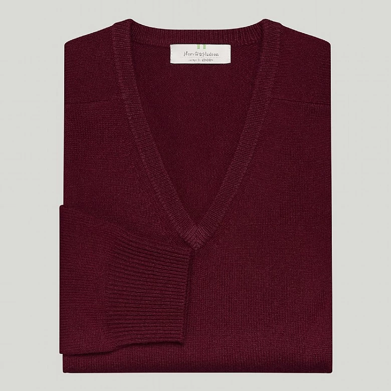 Wine V Neck Lambswool Jumper - Image 2
