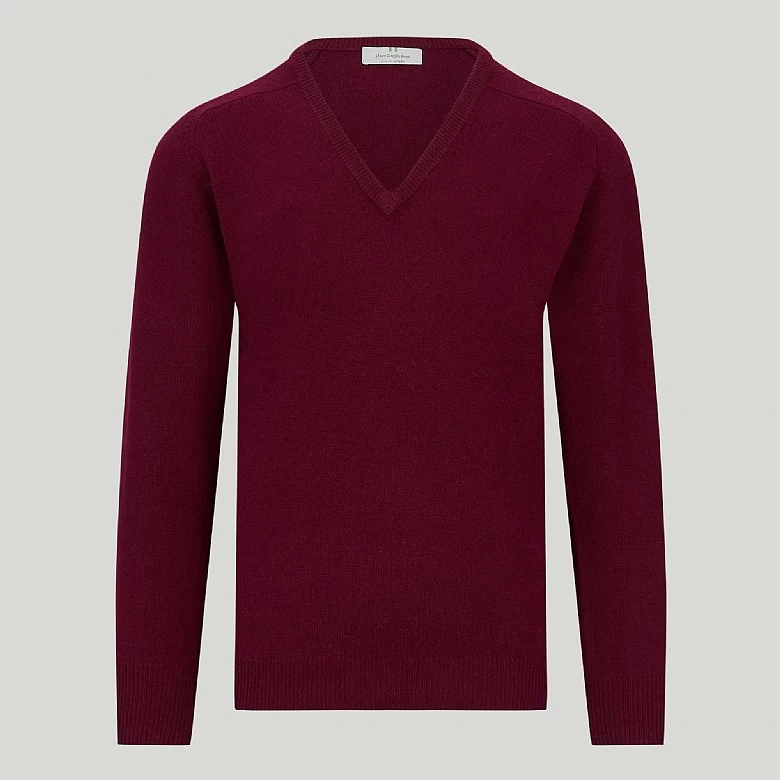 Wine V Neck Lambswool Jumper - Image 3