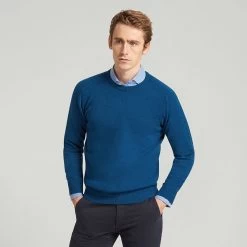 Teal Blue Crew Neck Lambswool Jumper