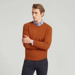 Burnt Orange Crew Neck Lambswool Jumper