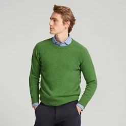 Watercress Green Crew Neck Lambswool Jumper
