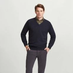Navy Pure Cashmere V Neck Jumper