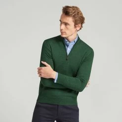 Tartan Green Zip Neck Merino Jumper