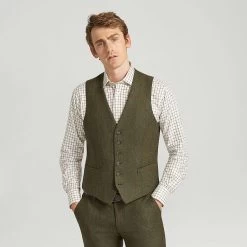Mid Green Lambswool Check Waistcoat