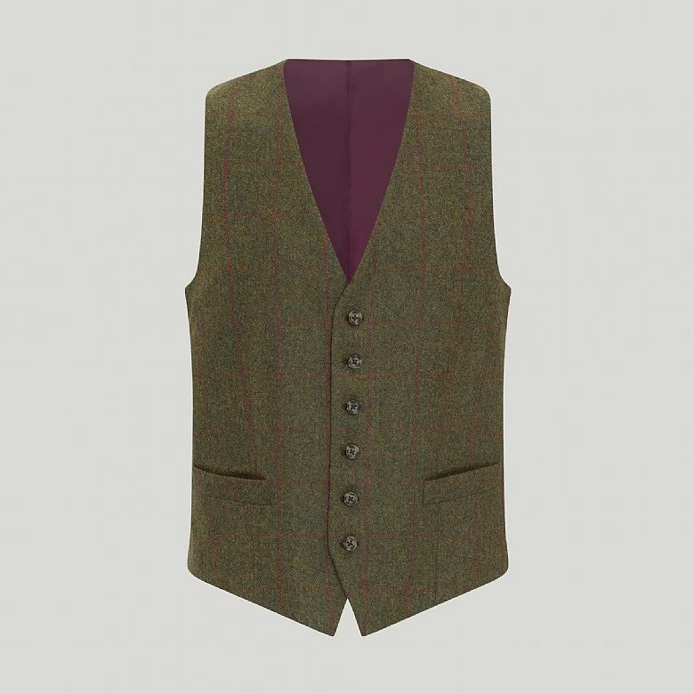Mid Green Lambswool Check Waistcoat - Image 2