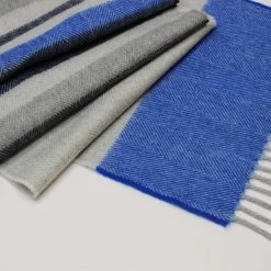 Blue Variegated Stripe Scottish Pure Cashmere Scarf