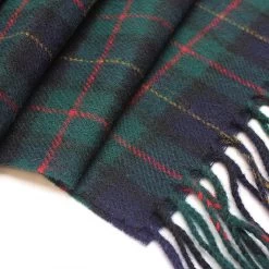 Navy And Green Tartan Check Wool Scarf