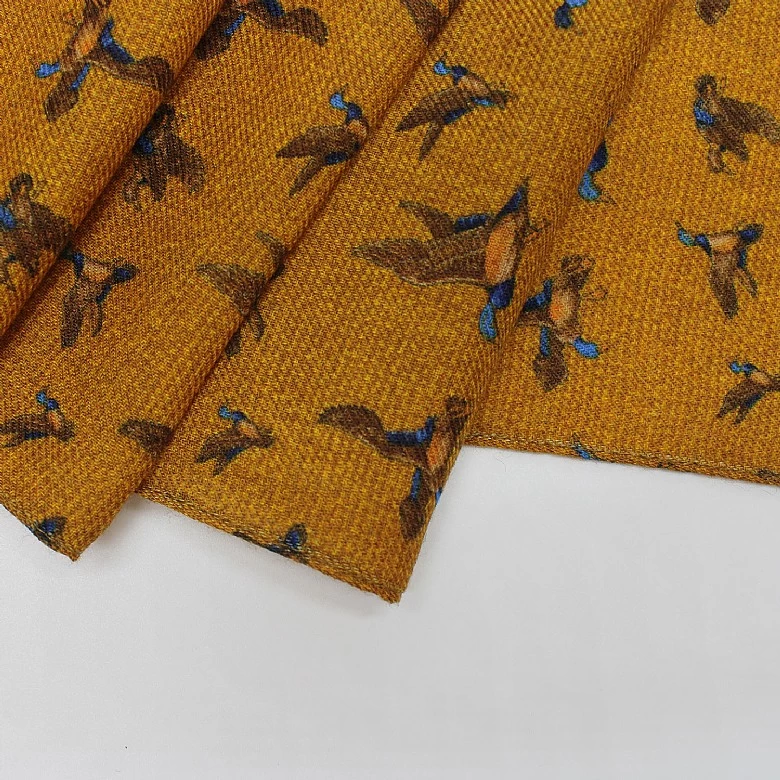 Yellow Pheasants Wool Scarf
