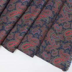 Navy Paisley Silk Scarf With Wool Backing